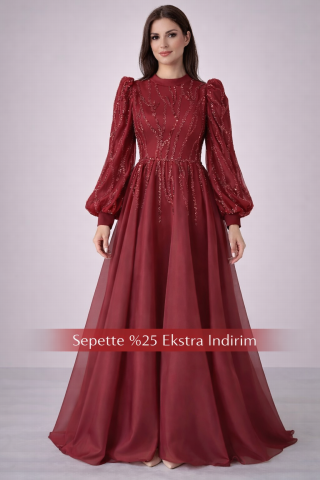 Sonsuz Şıklık: Organze İşlemeli Tesettür Abiye Bordo