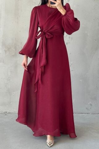 Şık Tasarım Basic Janjan Tesettür Abiye Bordo