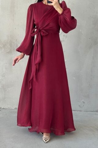 Şık Tasarım Basic Janjan Tesettür Abiye Bordo