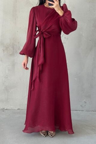 Şık Tasarım Basic Janjan Tesettür Abiye Bordo