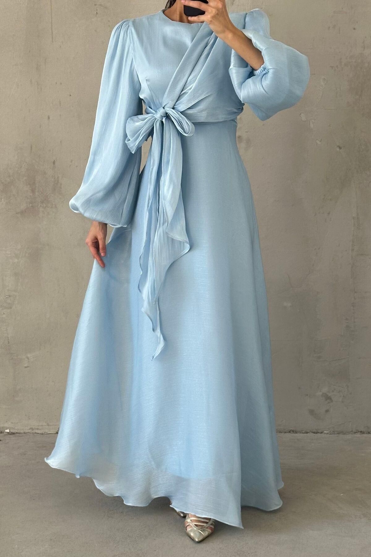 Stylish Design Basic Janjan Hijab Evening Dress Baby Blue