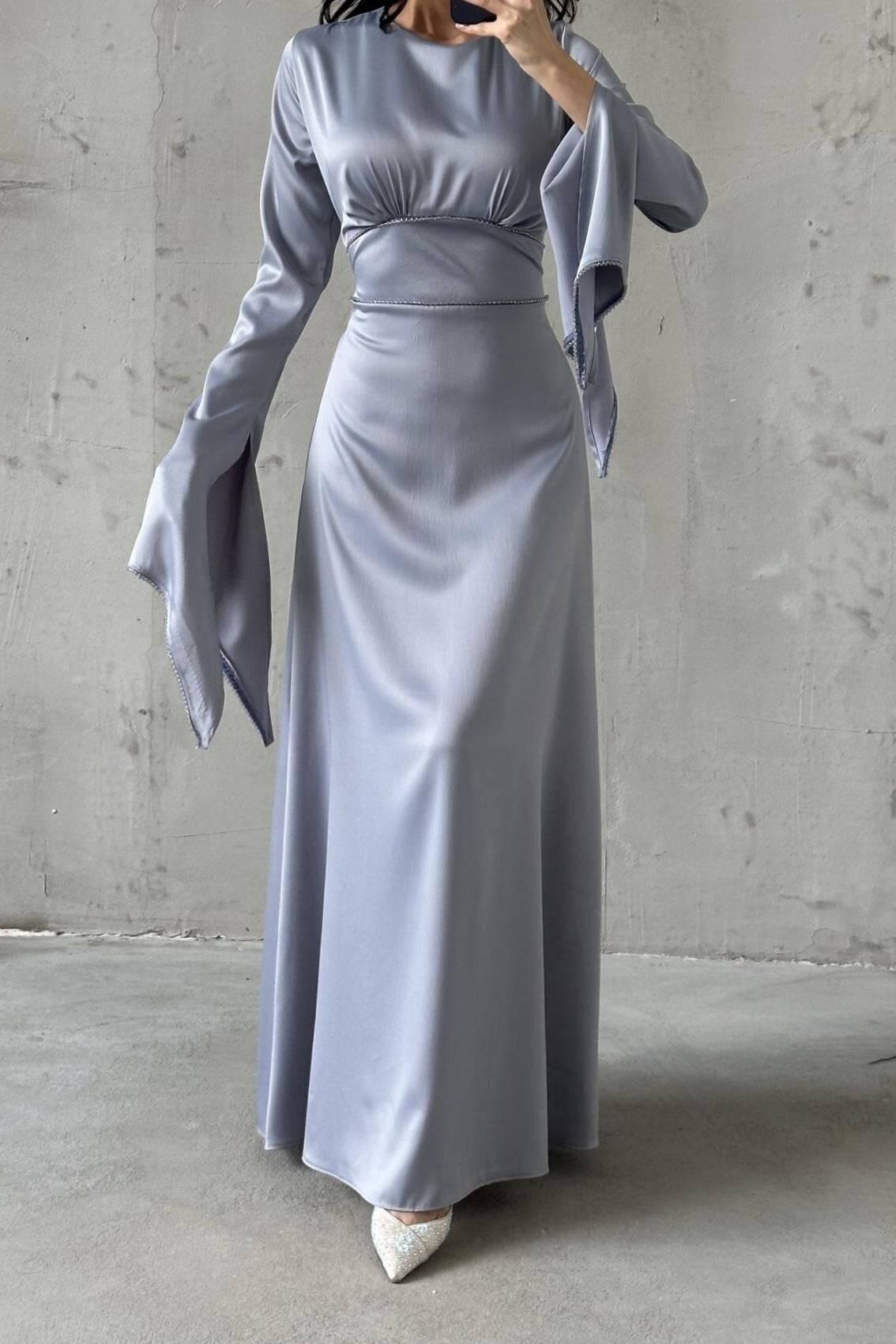 Melisa Tesettür Abiye Gri