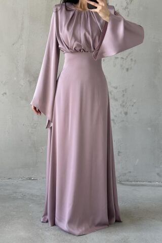 Miralya Satin Hijab Evening Dress Powder Pink