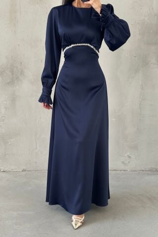 Elara Saten Tesettür Abiye Lacivert