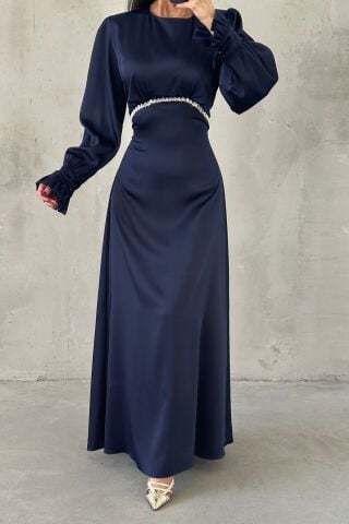 Elara Saten Tesettür Abiye Lacivert