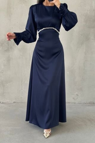 Elara Saten Tesettür Abiye Lacivert