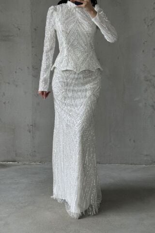 Elaris Hijab Evening Dress White