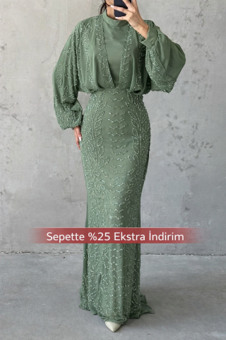 Modern Design Chiffon Hijab Evening Dress Khaki