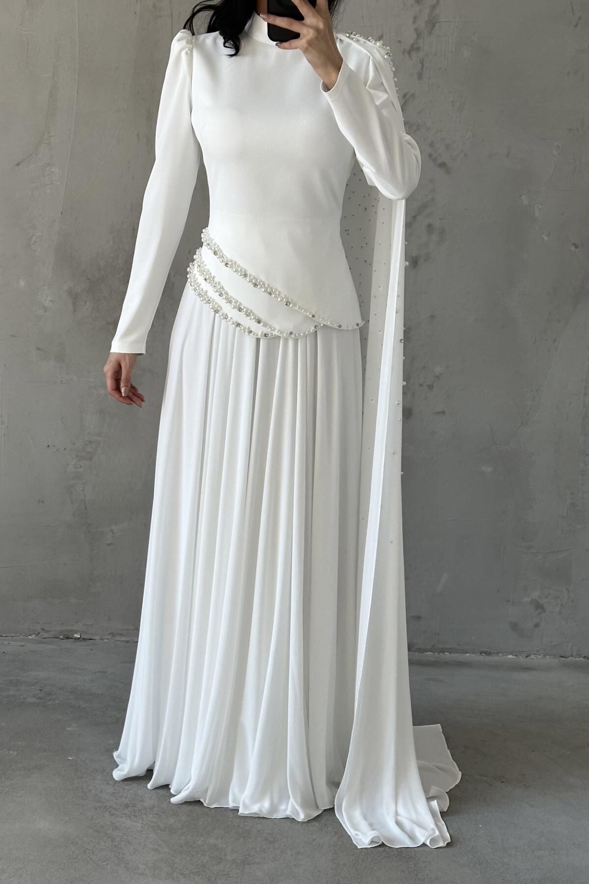 Lunessa Tesettür Abiye Beyaz