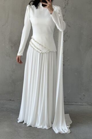 Lunessa Tesettür Abiye Beyaz