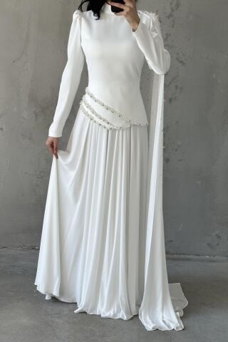Lunessa Tesettür Abiye Beyaz