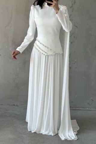 Lunessa Tesettür Abiye Beyaz