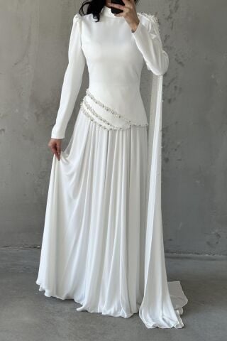 Lunessa Tesettür Abiye Beyaz