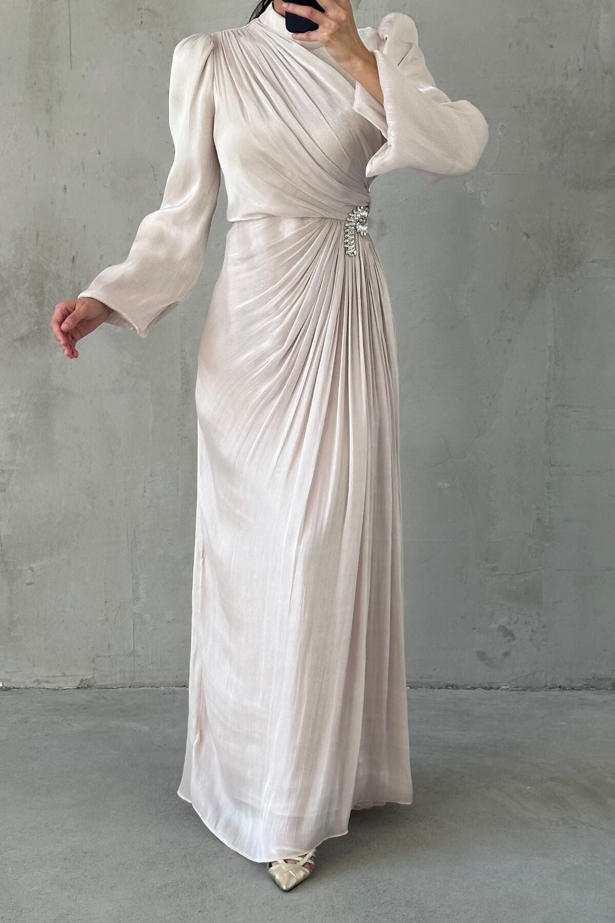 Volan Kol Drapeli Janjan Tesettür Abiye Taş