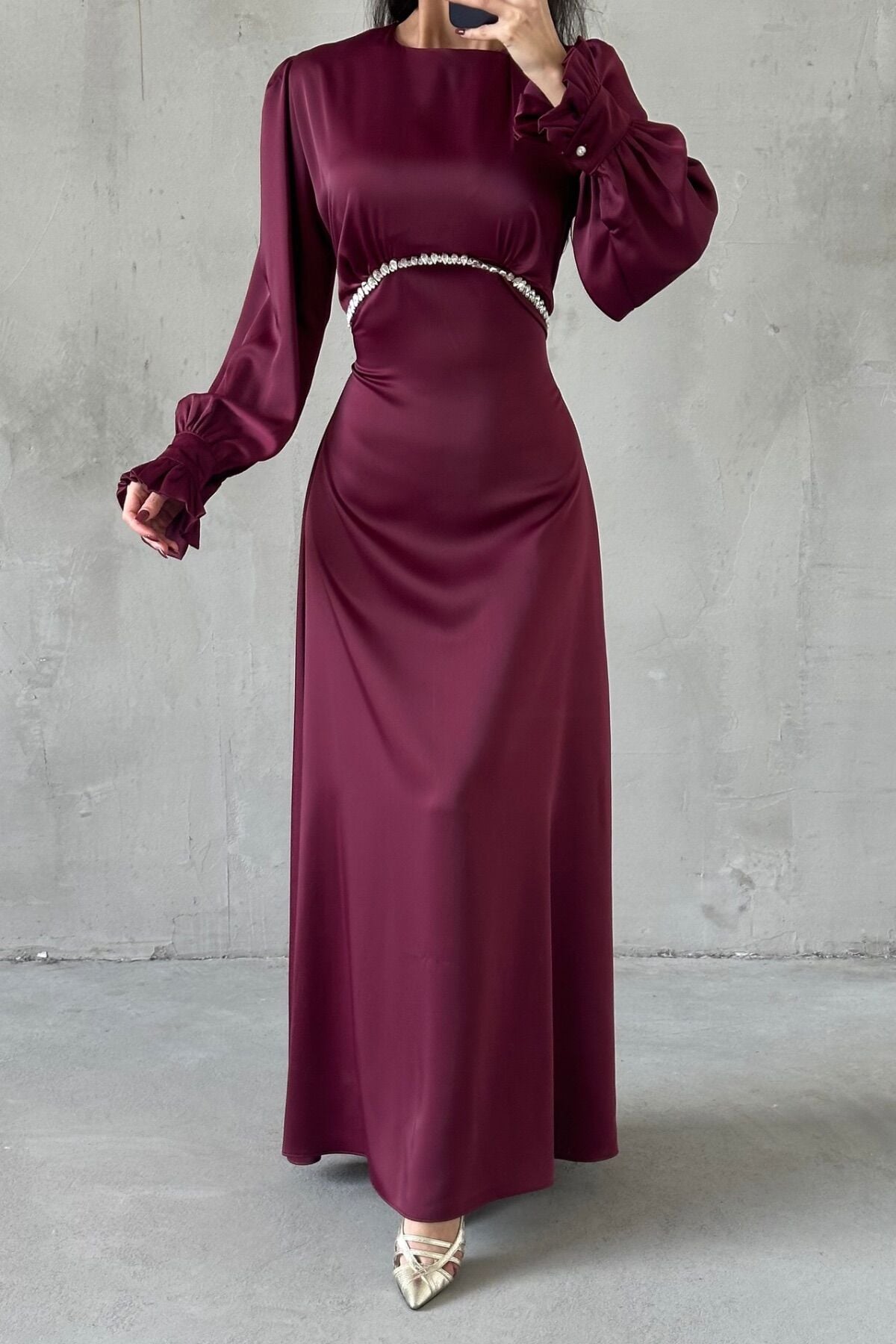 Elara Saten Tesettür Abiye Mürdüm
