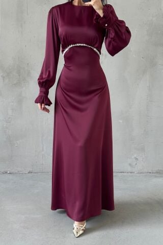 Elara Saten Tesettür Abiye Mürdüm