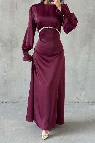 Elara Saten Tesettür Abiye Mürdüm