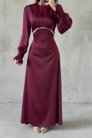 Elara Saten Tesettür Abiye Mürdüm