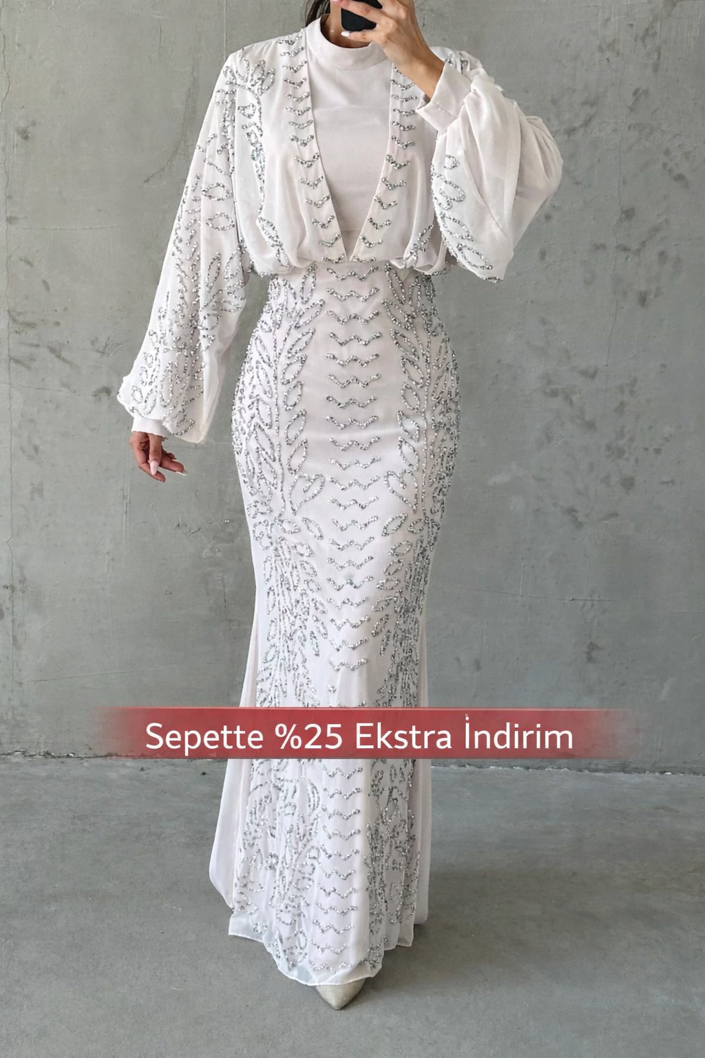 Modern Tasarım Şifon Tesettür Abiye Taş