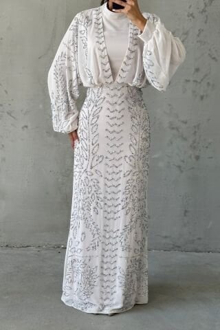 Modern Tasarım Şifon Tesettür Abiye Taş