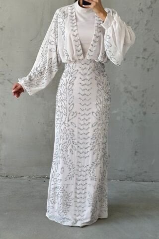 Modern Tasarım Şifon Tesettür Abiye Taş