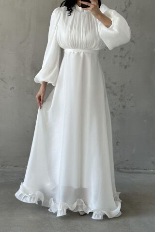 İnci Akış  Tesettür Abiye Beyaz