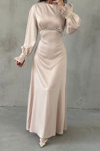 Elara Saten Tesettür Abiye Taş