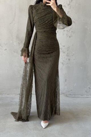 Leya Tesettür Abiye Haki