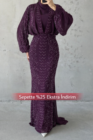 Modern Design Chiffon Hijab Evening Dress Purple