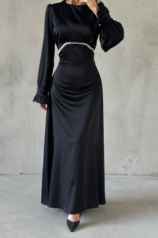 Elara Saten Tesettür Abiye Siyah