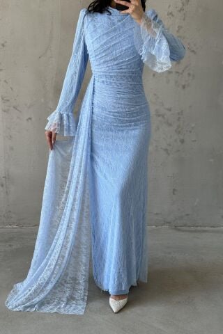 Leya Hijab Evening Dress Indigo