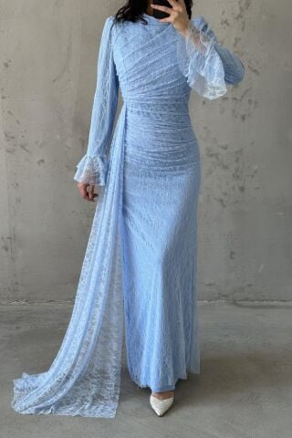 Leya Hijab Evening Dress Indigo