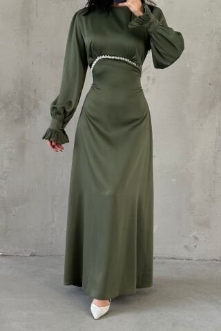 Elara Saten Tesettür Abiye Haki