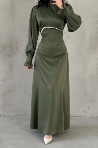 Elara فستان سهرة ستان حجاب كاكي