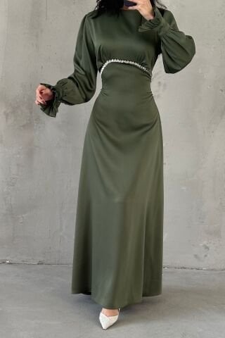 Elara Saten Tesettür Abiye Haki