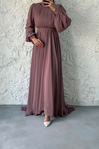 Short in Front, Long in Back Chiffon Hijab Evening Dress Powder