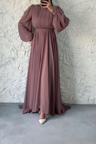 Short in Front, Long in Back Chiffon Hijab Evening Dress Powder