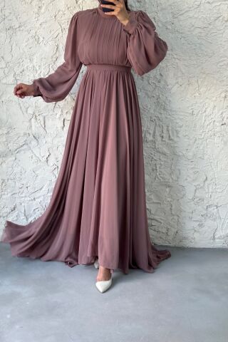 Short in Front, Long in Back Chiffon Hijab Evening Dress Powder