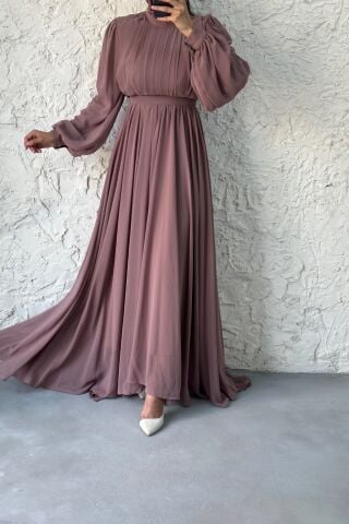 Short in Front, Long in Back Chiffon Hijab Evening Dress Powder