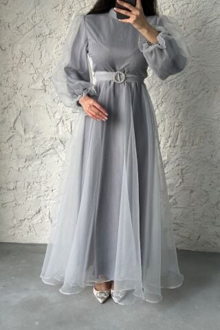 Dalya Basic Hijab Evening Dress Gray