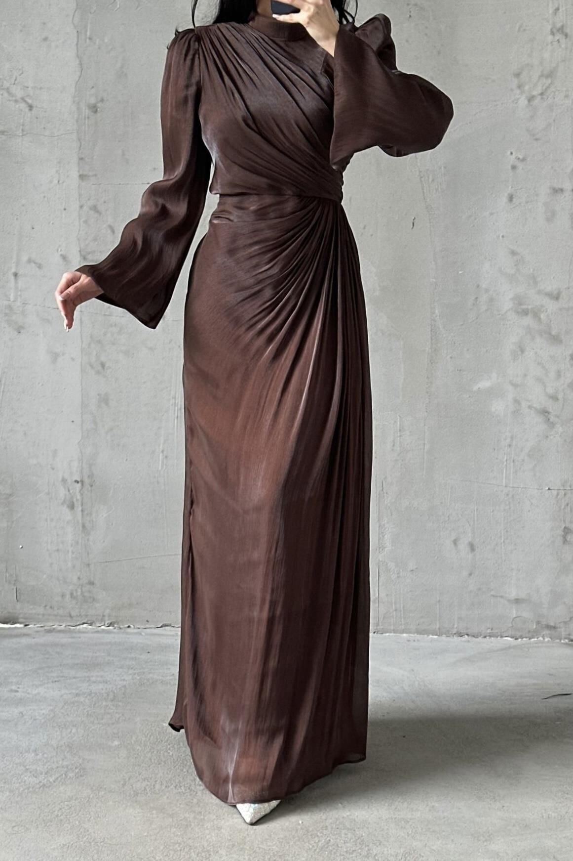Irmak Hijab Evening Dress Brown