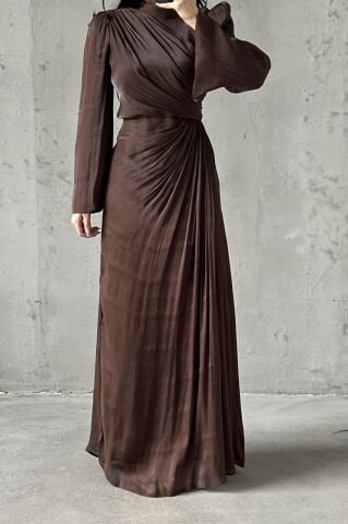 Irmak Hijab Evening Dress Brown