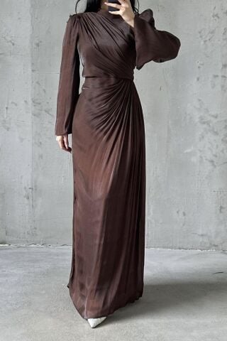 Irmak Hijab Evening Dress Brown