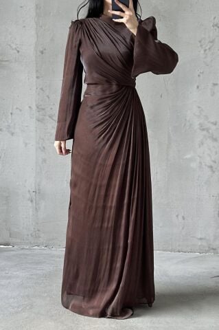 Irmak Hijab Evening Dress Brown
