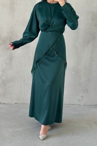Elinor Satin Hijab Evening Dress Green