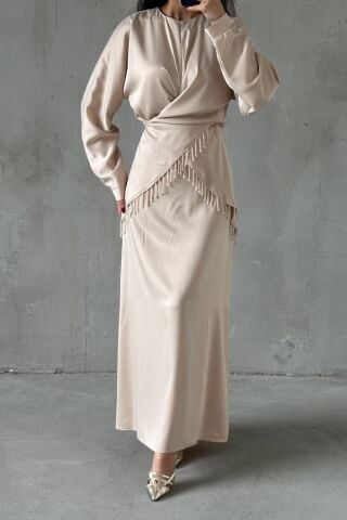 Elinor Satin Hijab Evening Dress with Stones