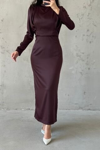 Sade Zarafet Tesettür Abiye Kahverengi