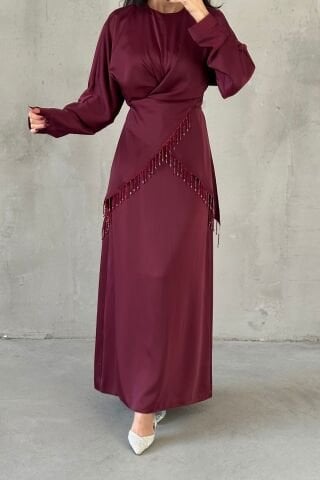 Elinor Satin Hijab Evening Dress, Plum