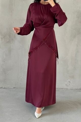 Elinor Saten Tesettür Abiye Mürdüm