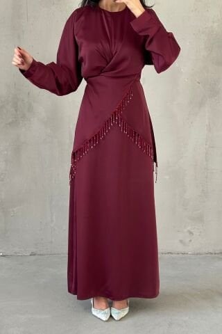 Elinor Saten Tesettür Abiye Mürdüm